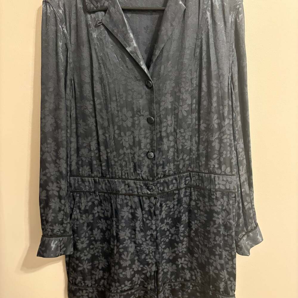 Rag & Bone Jarvis Floral Jacquard Long-Sleeve Button-Front Jumpsuit Romper Size